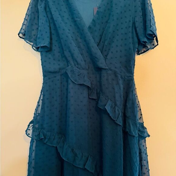 Lulu's Green Asymmetrical Ruffled Wrap Dress - Picture 8 of 9